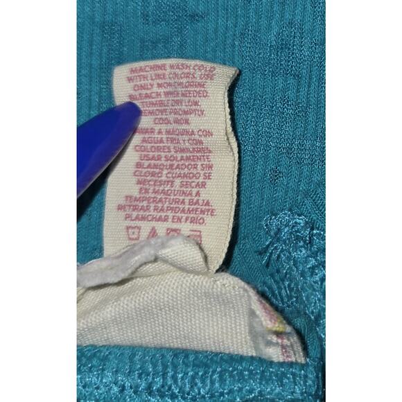 Vintage OP Ocean Pacific Burnout Top Womens XXL Turquoise Stretchy FLAWS 80s 90s - Picture 9 of 16